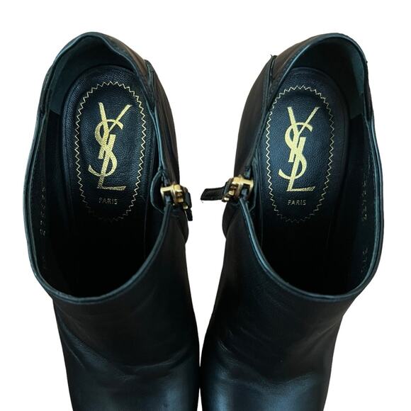 Yves Saint Laurent Womens Tribute 105 Black Leather Platform Heeled Ankle Boots - Picture 4 of 16